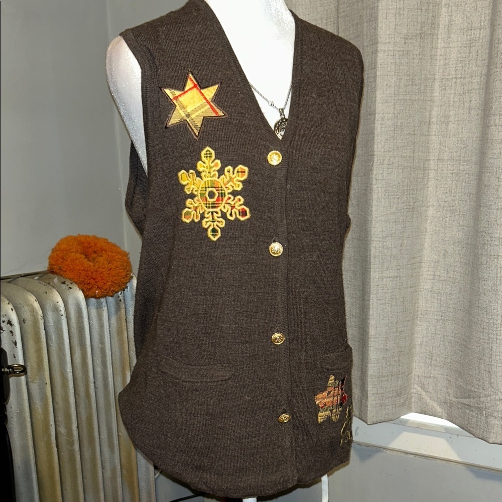 Vintage Silhouette Brown Vest with Gold and Red Embroidery
